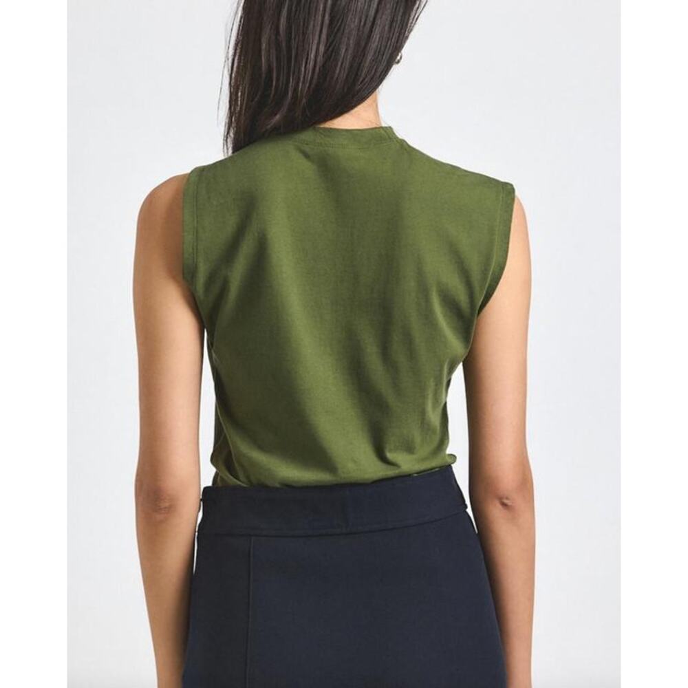 Derek Lam 10 Crosby Nia Asymmetric Embellished Twist Tee in Fatigue XS - Picture 3 of 3